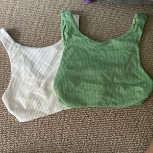 Two aerie halter bathing suit tops.